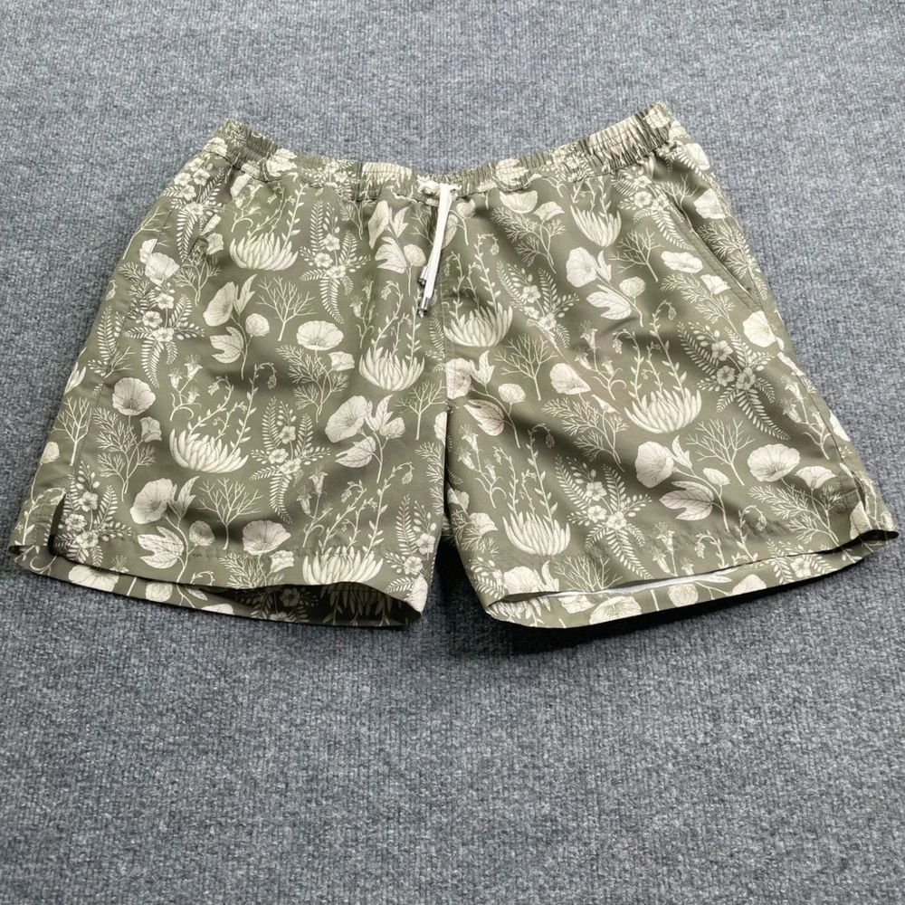 Sunspel Swim Shorts Mens Large Green Botanical Floral Print Recycled Trunk